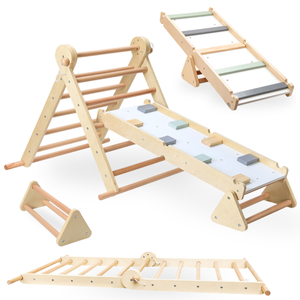 Parque infantil de madera para niños - escalera + rocódromo + barra de equilibrio - Triángulo de Pikler