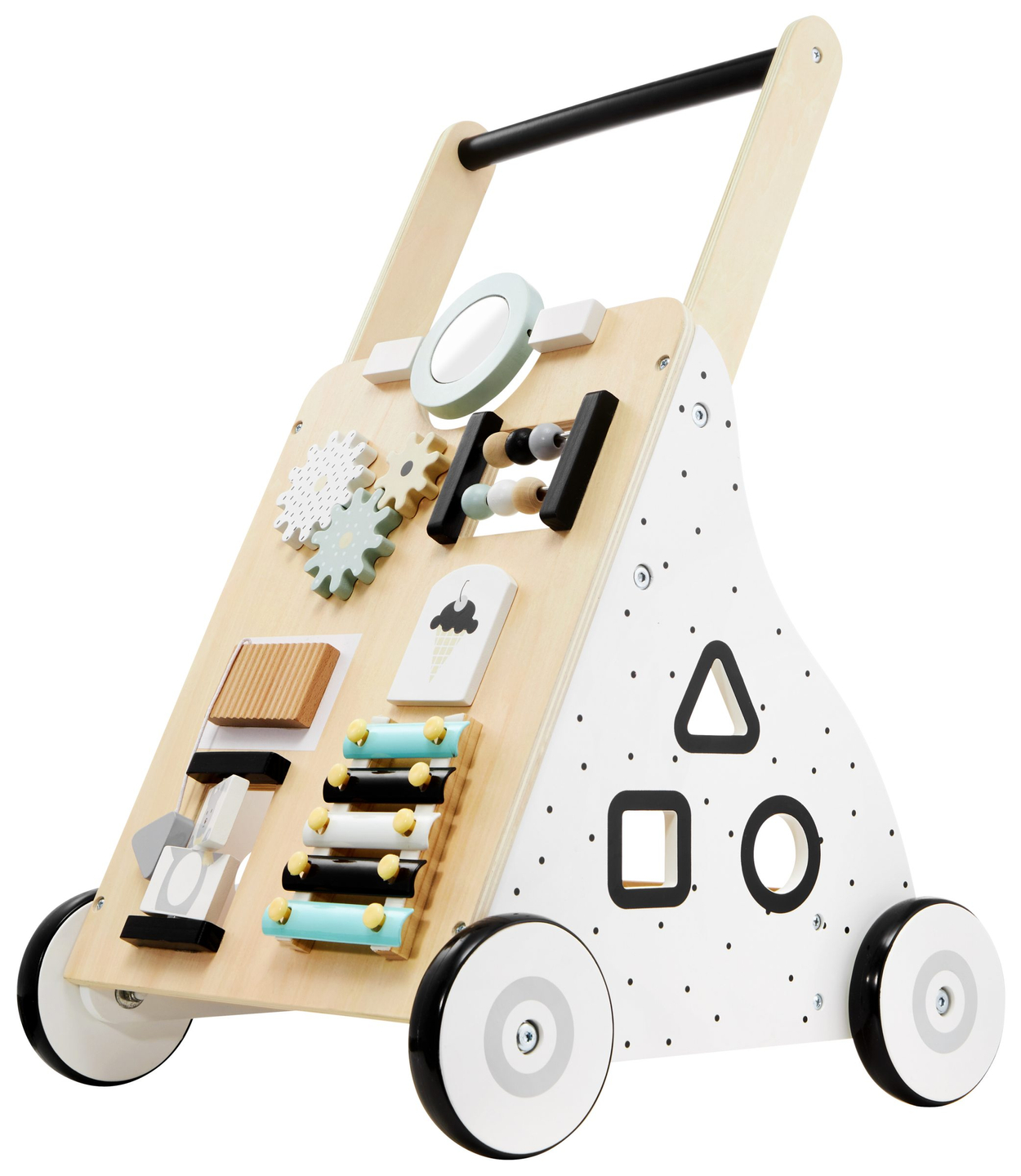 Andador/empujador educativo de madera para niños - tablero de manipulación