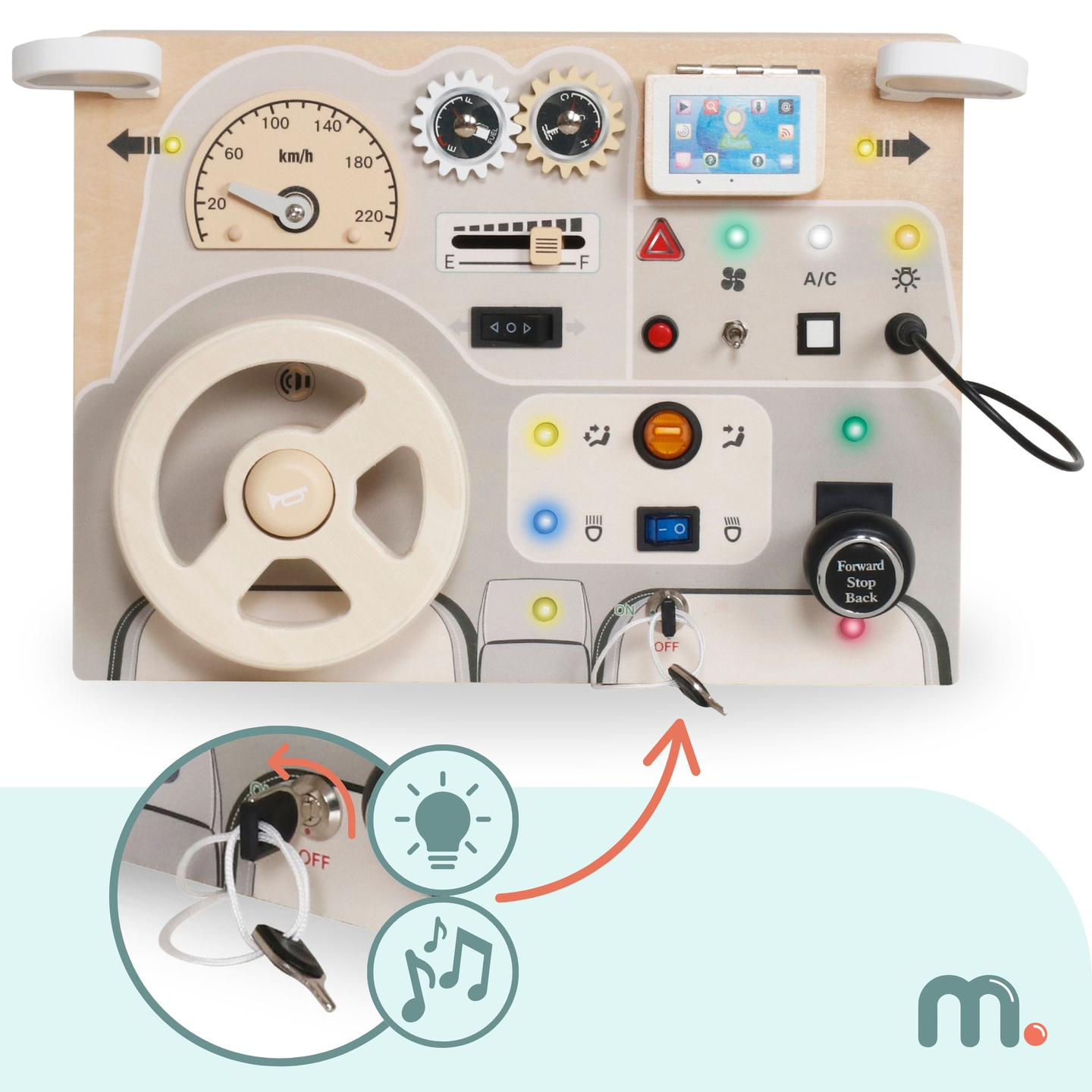 Tablero de juego de madera Montessori para niños pequeños - salpicadero de coche