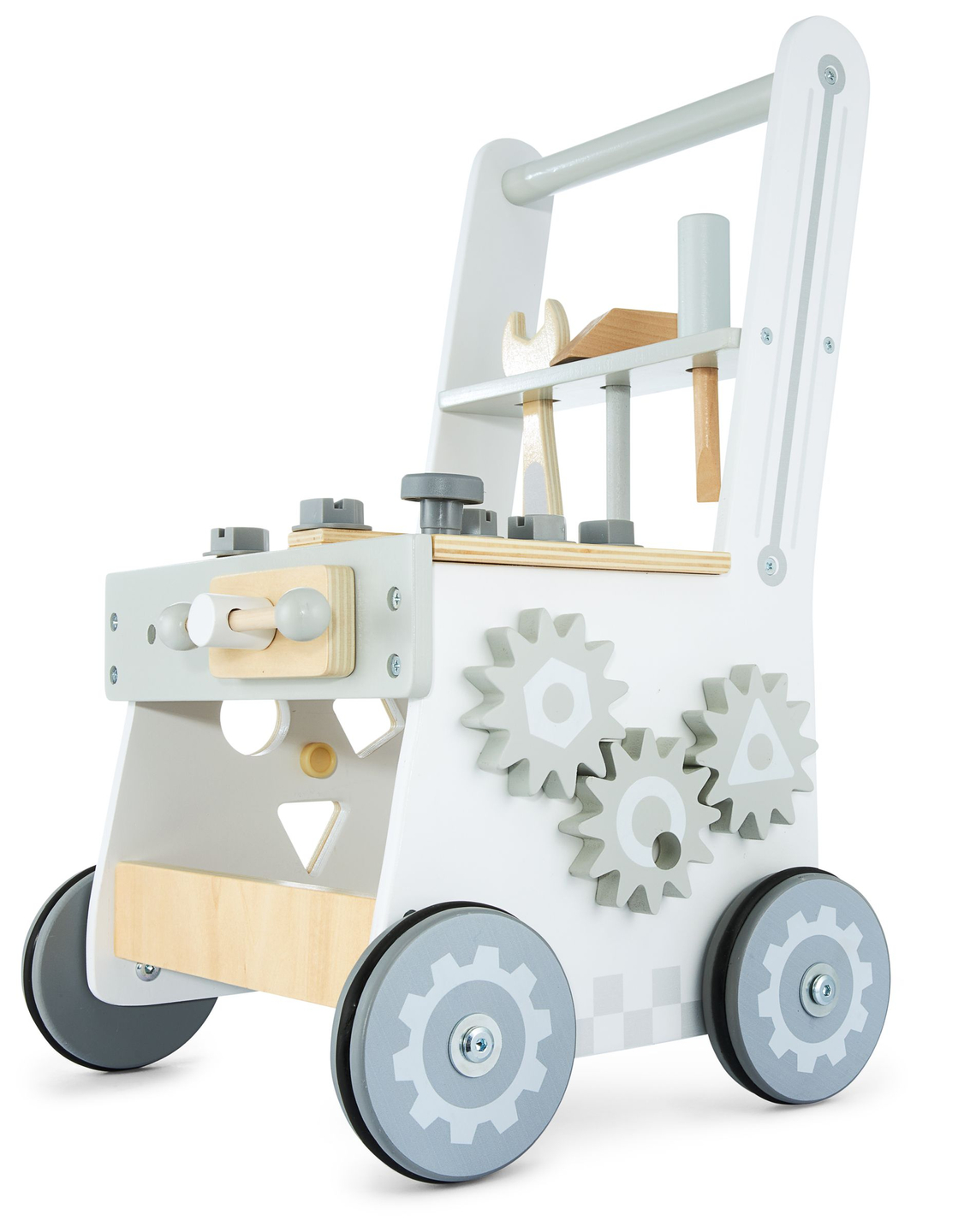 Andador de madera 3en1, empujador + taller - 47 elementos