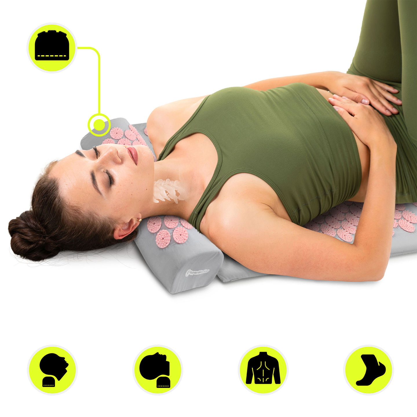 Esterilla de acupresión grande con almohada y funda - 130 cm HyperMotion gris y rosa