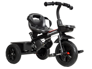 Triciclo HyperMotion TOBI VECTOR: ruedas infladas permanentemente + empujador. De color negro.