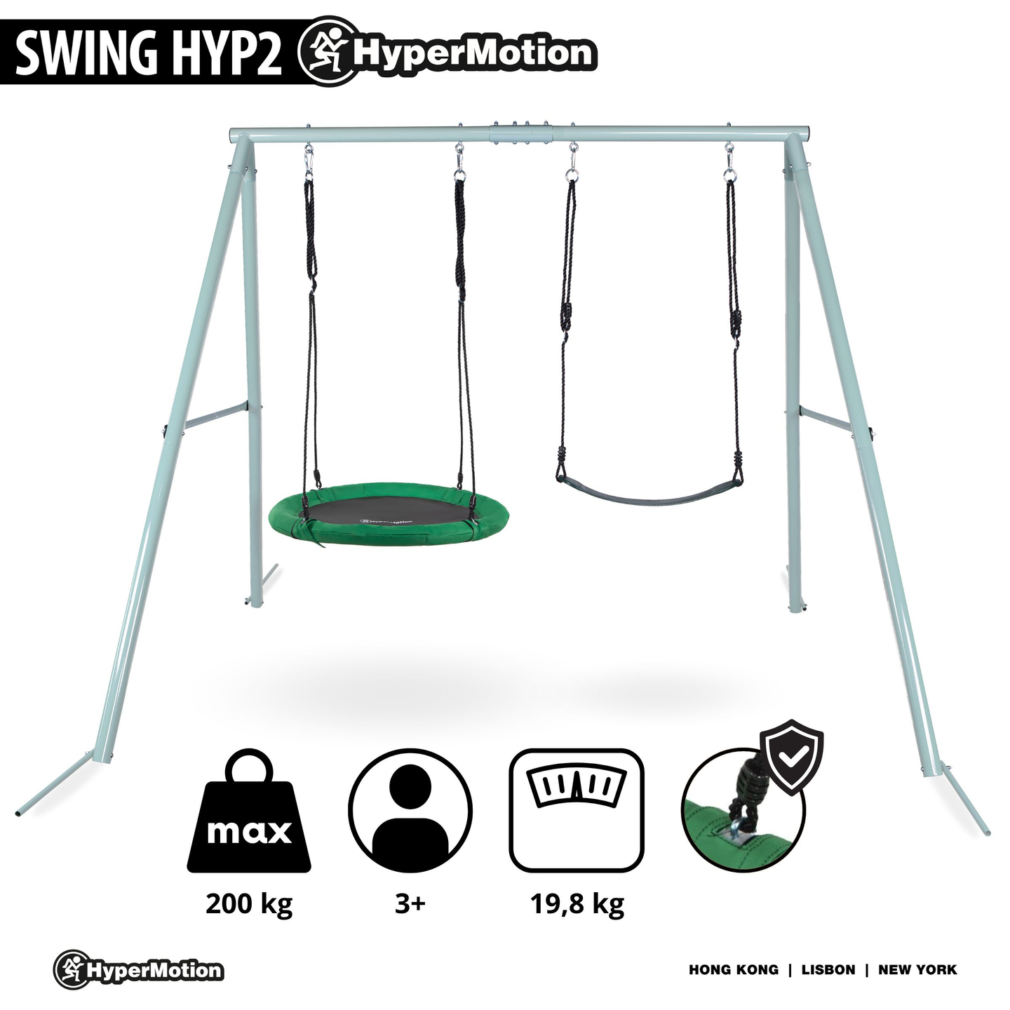Columpio de jardín doble con estructura y cuerdas - asiento y nido de cigüeña