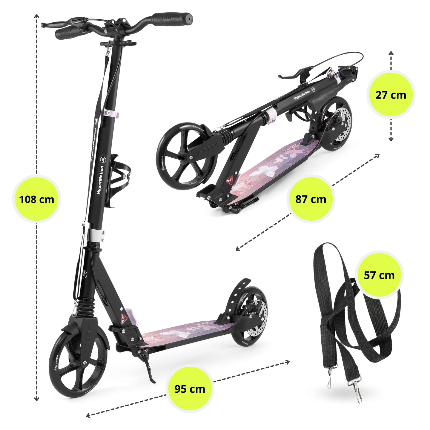 Scooter de dos ruedas para jóvenes adultos - con amortiguador - HyperMotion Skyline - rosa, aluminio - 100kg