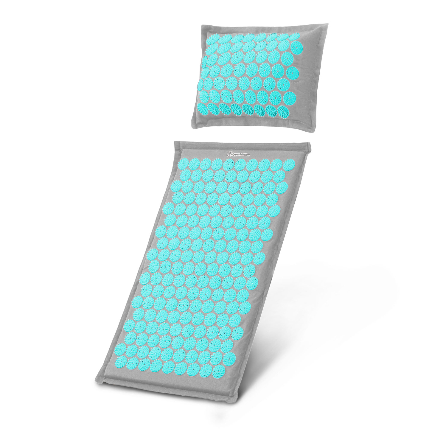 Esterilla de acupresión de lino ecológico con fibra de coco y cojín de trigo sarraceno – 68 cm HyperMotion gris-menta