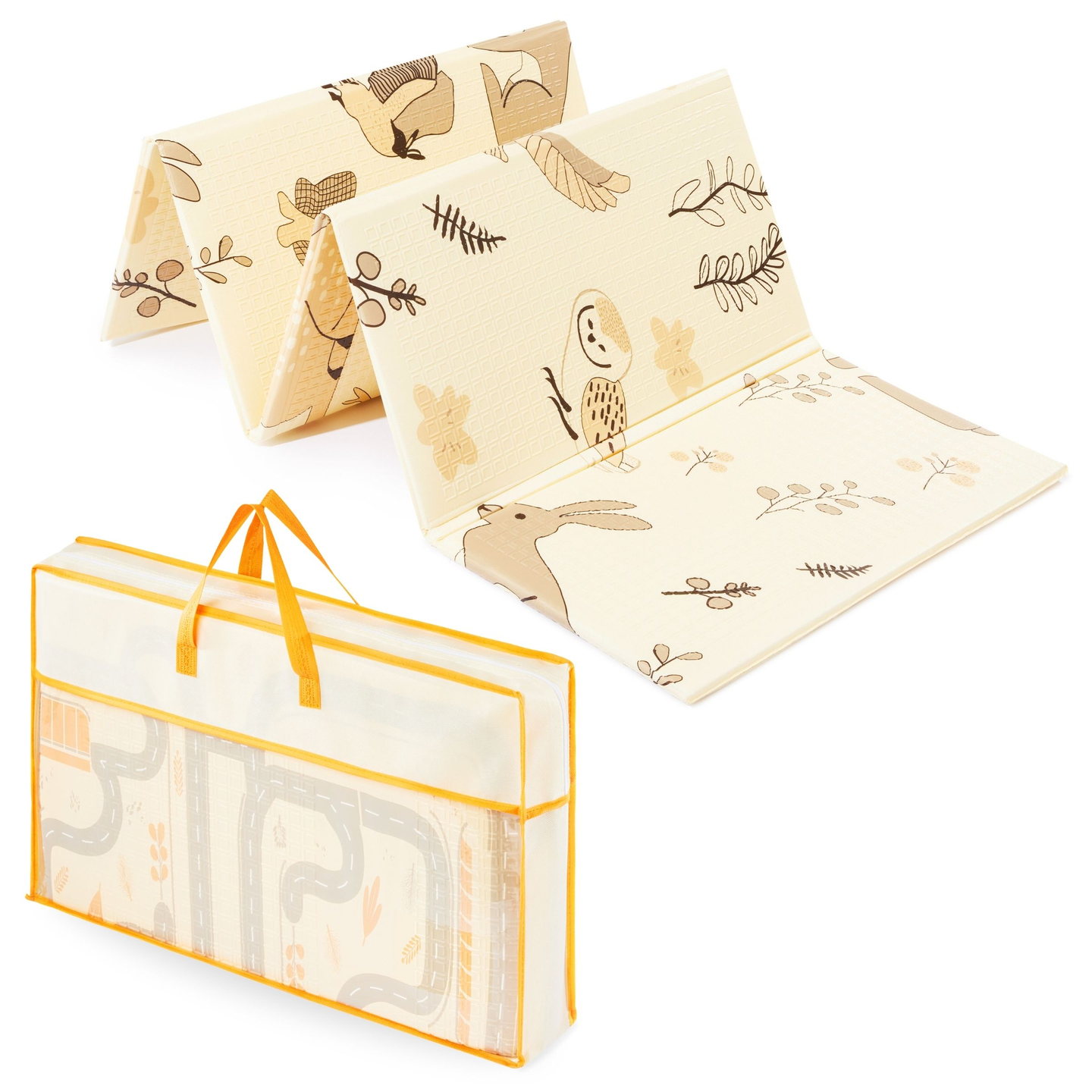 Alfombra de espuma plegable de doble cara 180 x 120 x 1 cm - Bosque Mágico/Calles de Otoño - boho