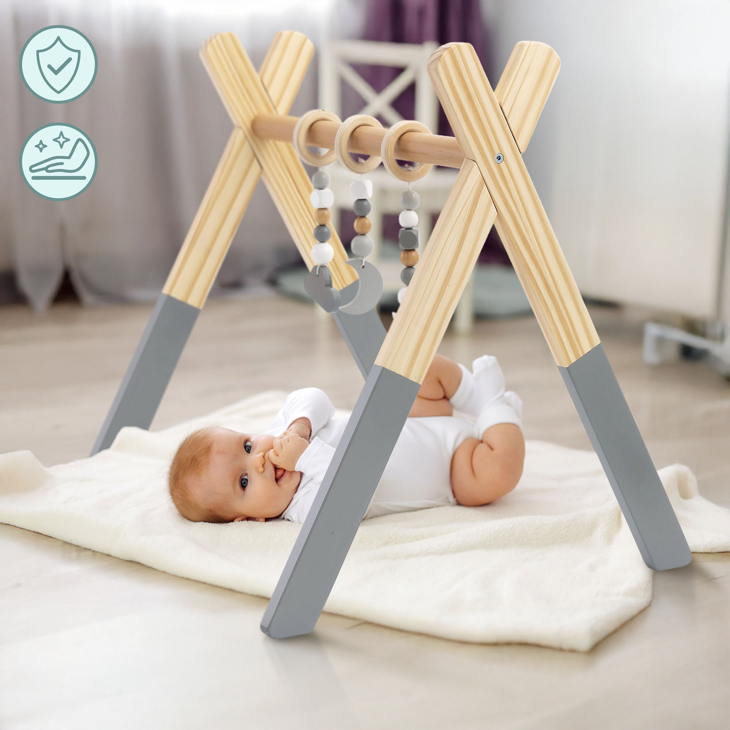Soporte educativo de madera Baby Gym - color gris