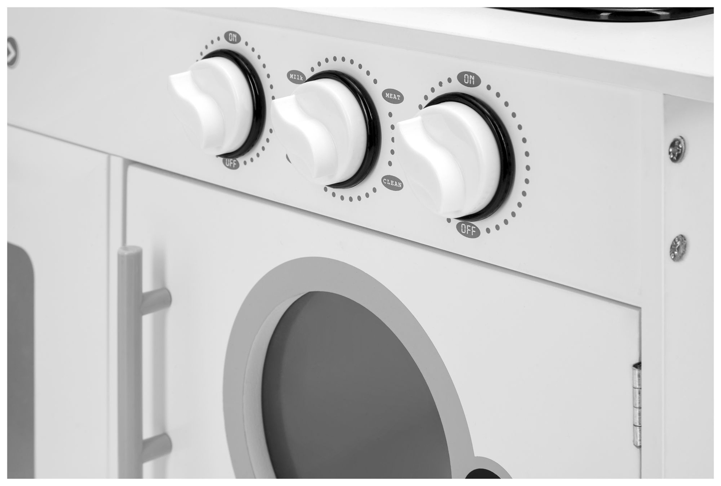 Cocina esquinera de madera XXXL con frigorífico, horno, lavadora, delantal y accesorios.