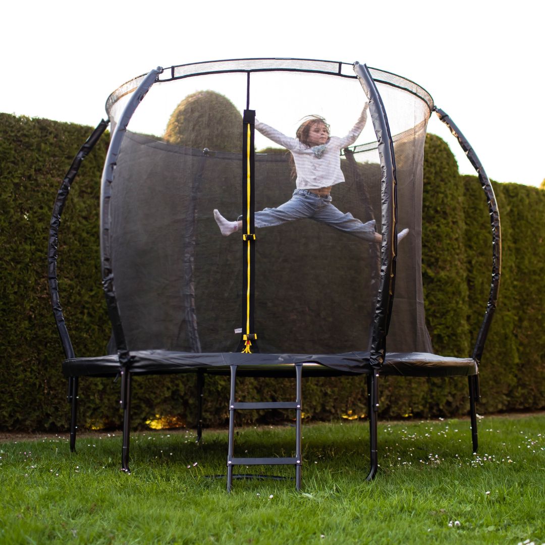 Trampolín de jardín para niños HyperMotion - 244 cm 8FT - con escalera y red interna - para casa y jardín