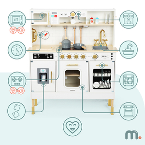 Cocina interactiva de madera XXL con accesorios e iluminación LED - dos niveles