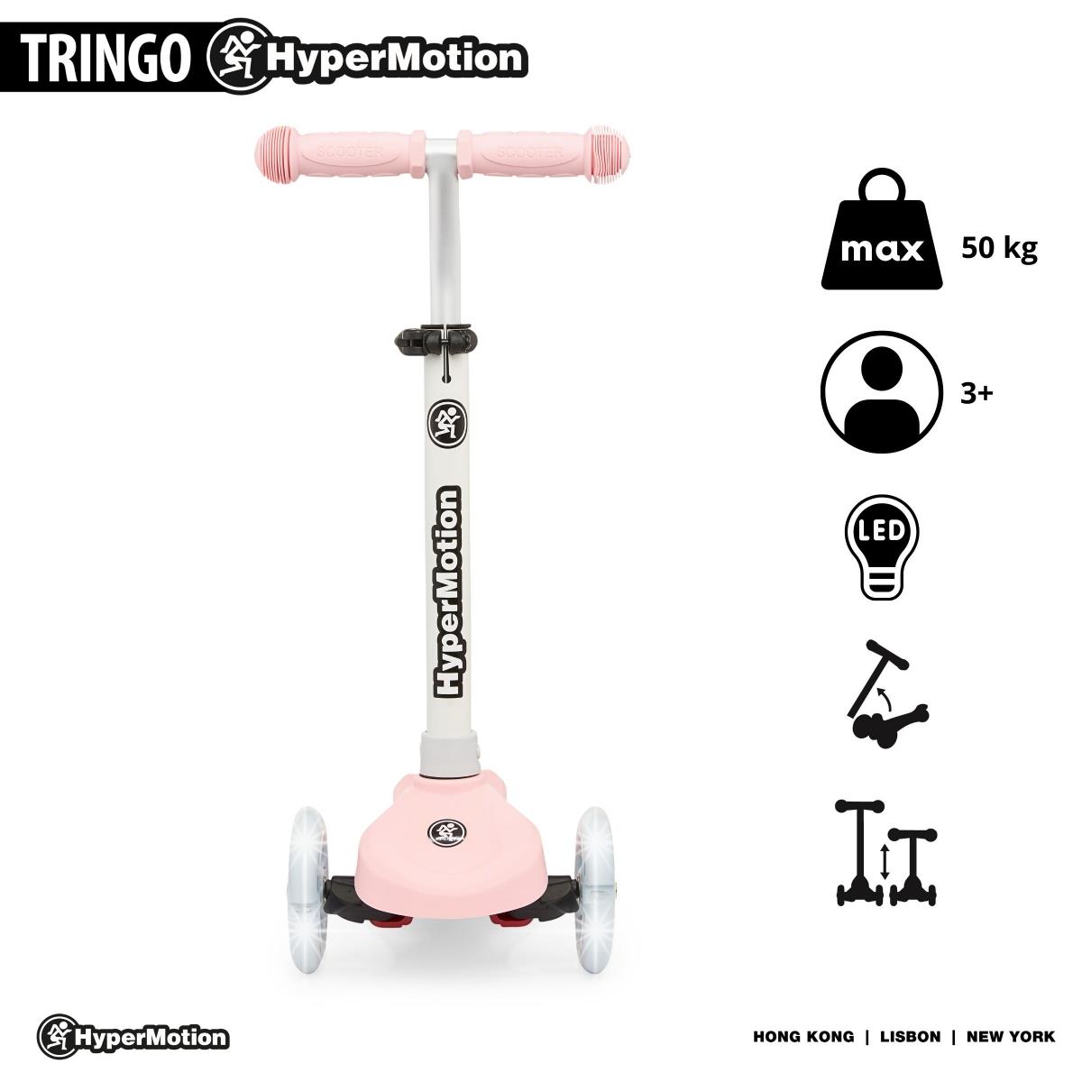 TRINGO scooter de tres ruedas, 3-8 años - rosa + ruedas LED brillantes
