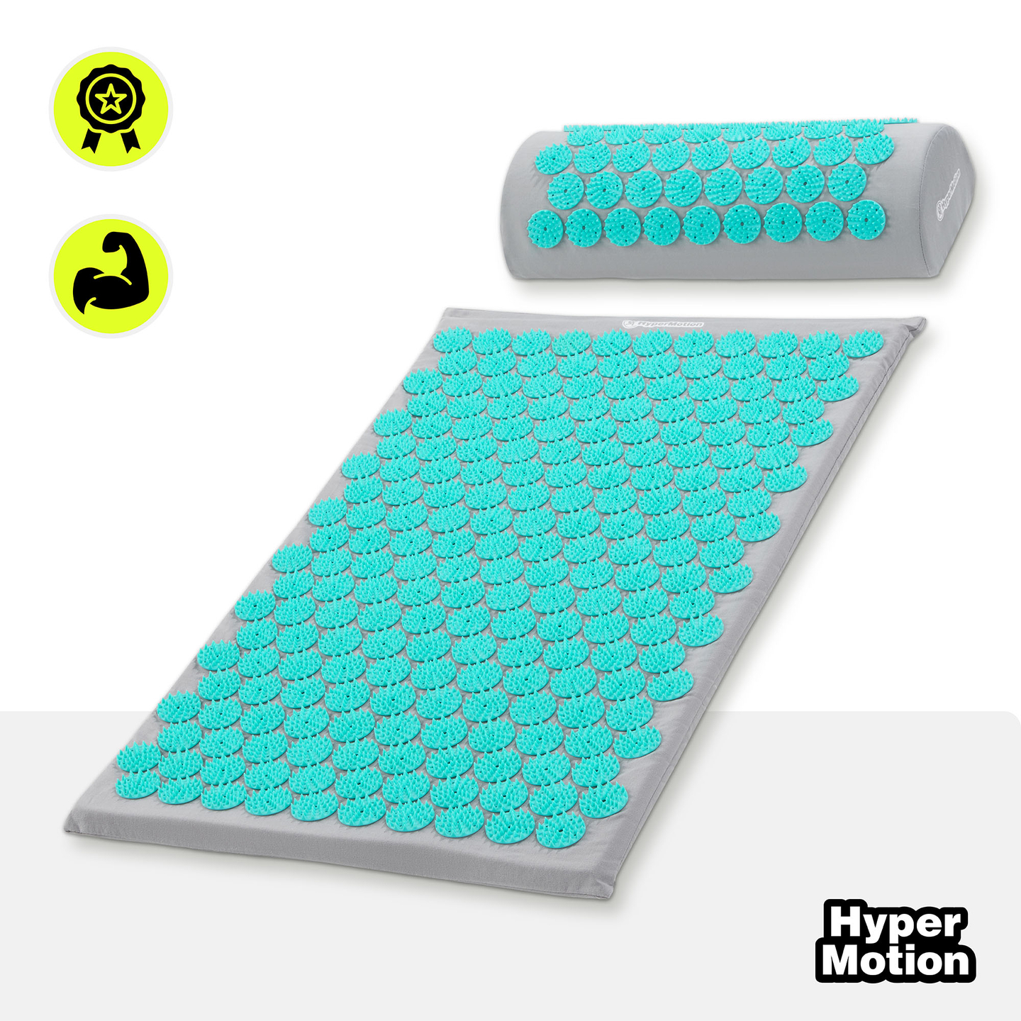 Esterilla de acupresión con almohada y funda - 72 cm HyperMotion gris-menta