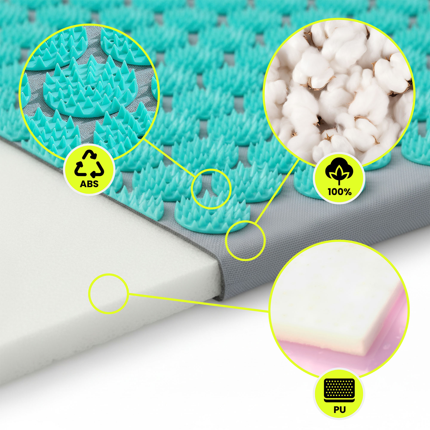 Esterilla de acupresión con almohada y funda - 72 cm HyperMotion gris-menta