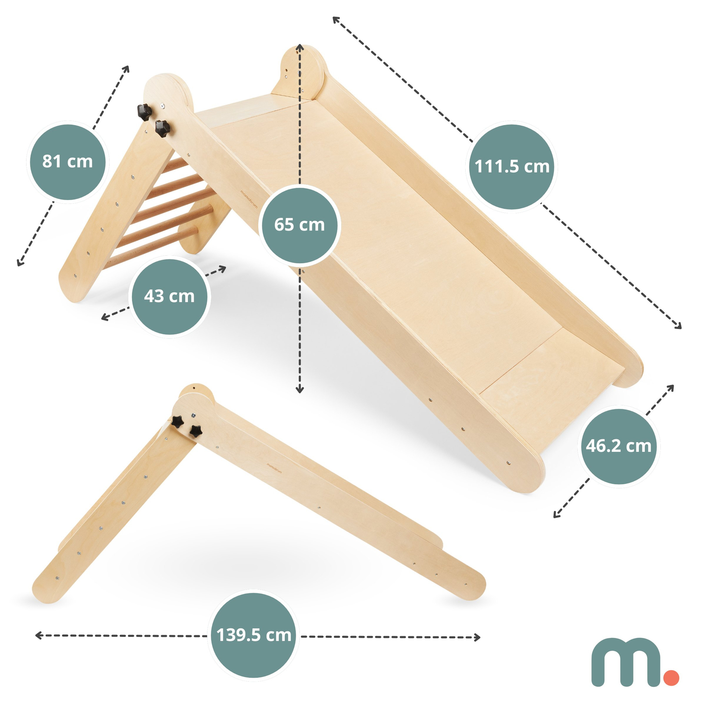 Tobogán de madera con escalera para niños