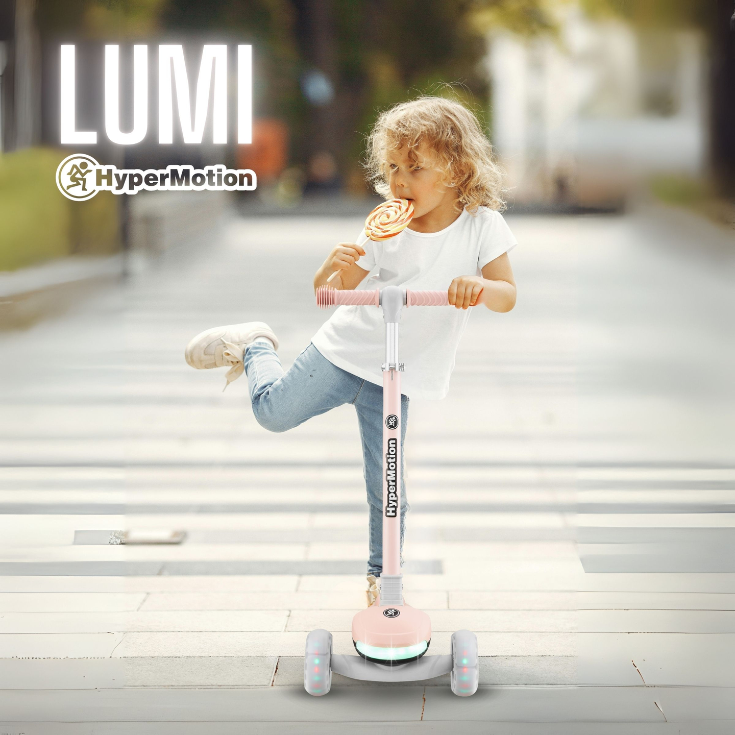 Patinete de equilibrio 3 en 1 HyperMotion LUMI - plataforma iluminada y ruedas LED, color rosa
