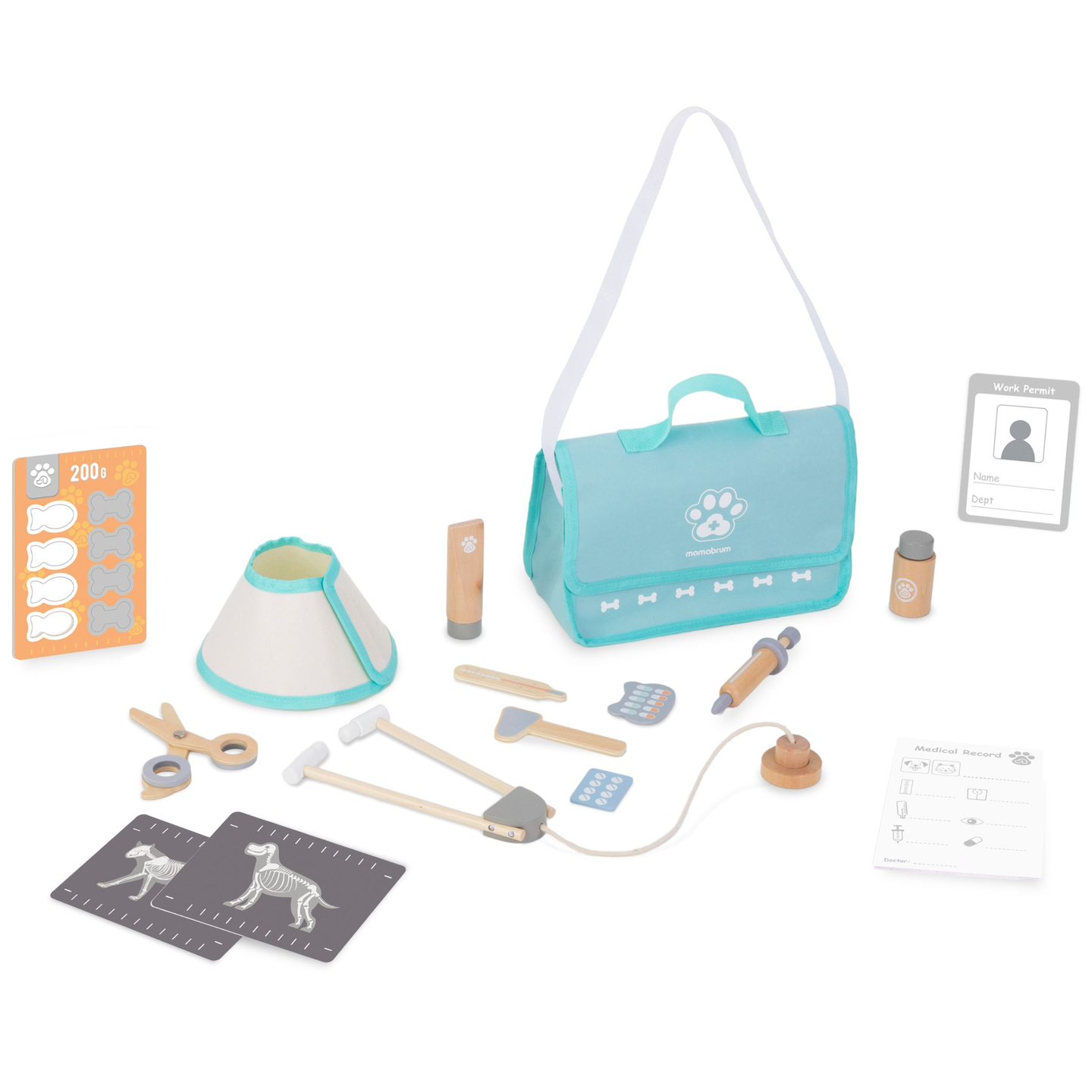 Conjunto veterinario de madera.