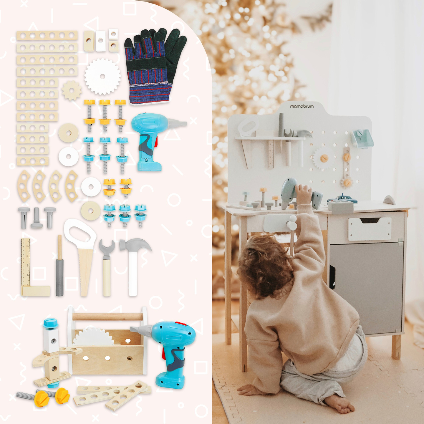 Gran taller de madera con herramientas XXL - set de bricolaje, 74 elementos