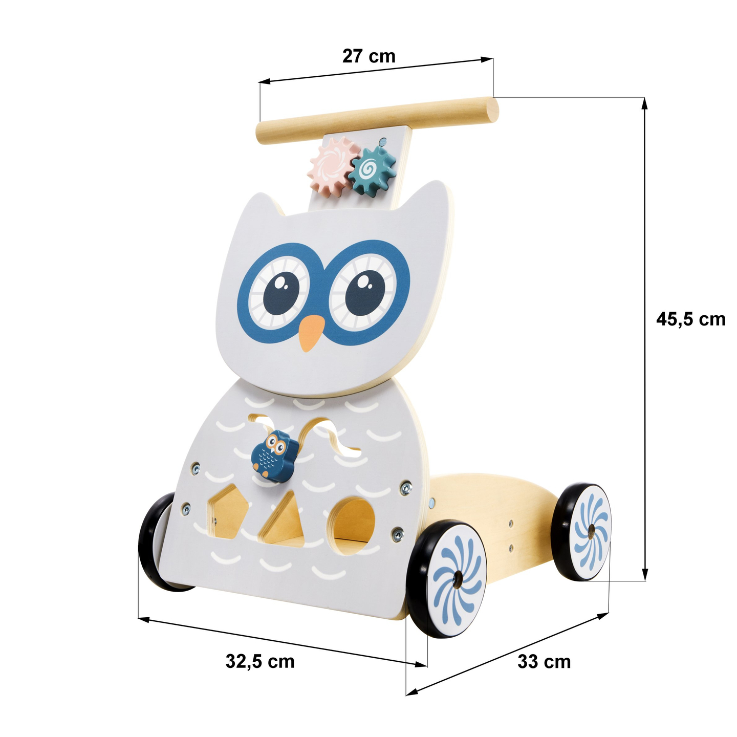 Andador - empujador - cochecito multifuncional de madera con bloques - Búho