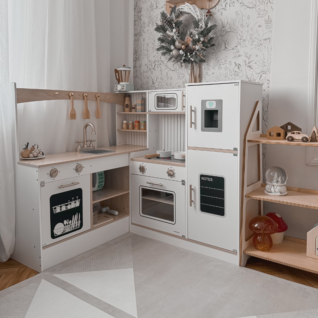 XXXL cocina de esquina interactiva de madera con frigorífico, microondas, horno, lavavajillas y accesorios - blanco
