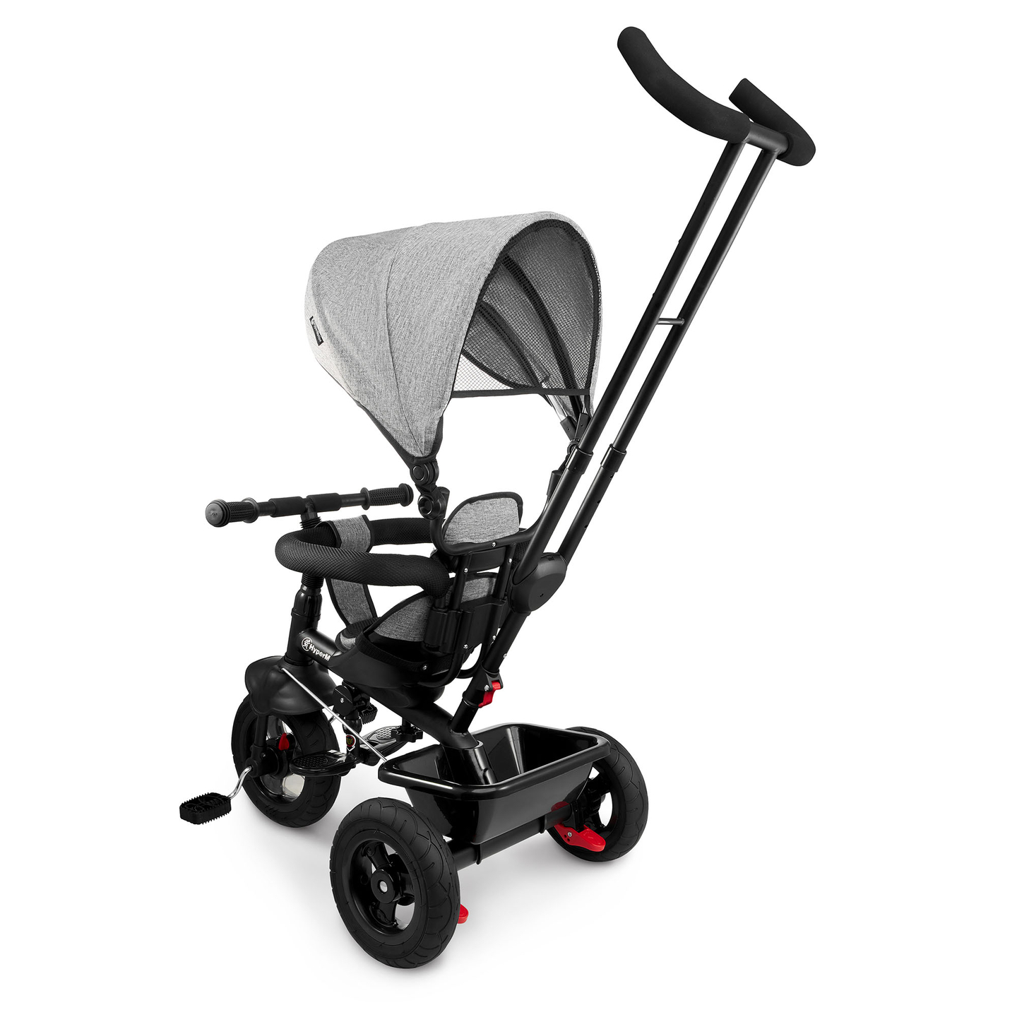 Triciclo para niños de 1 a 4 años - TOBI FREY - color gris - giratorio - ruedas hinchables + empujador