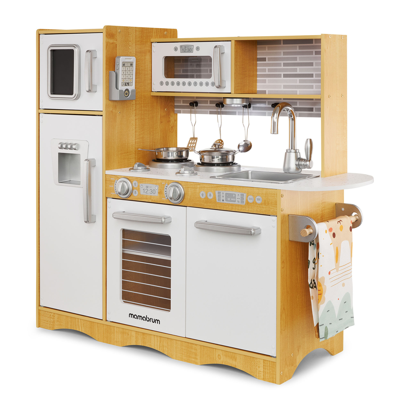 Cocina XXL de madera con iluminación LED, delantal y accesorios.