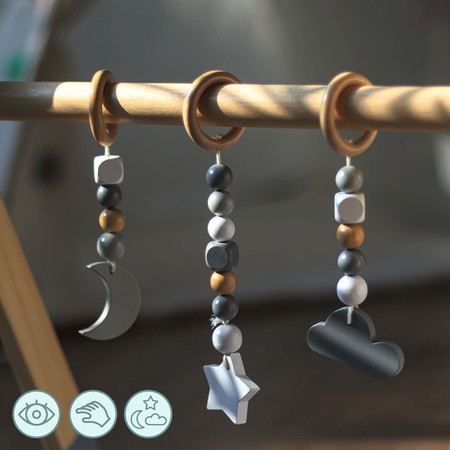 Soporte educativo de madera Baby Gym - color gris