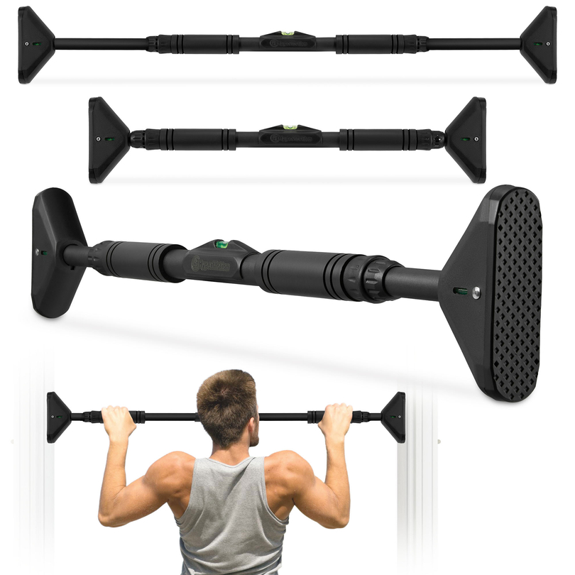 Barra de dominadas ajustable HyperMotion 70-100 cm, 200 kg, negra