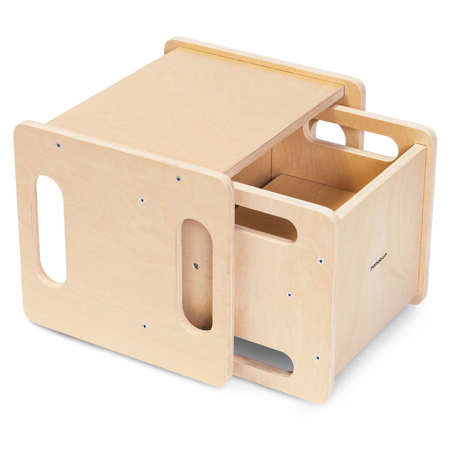 Mesa y silla de madera con función de trampolín: un conjunto Montessori multifuncional para niños