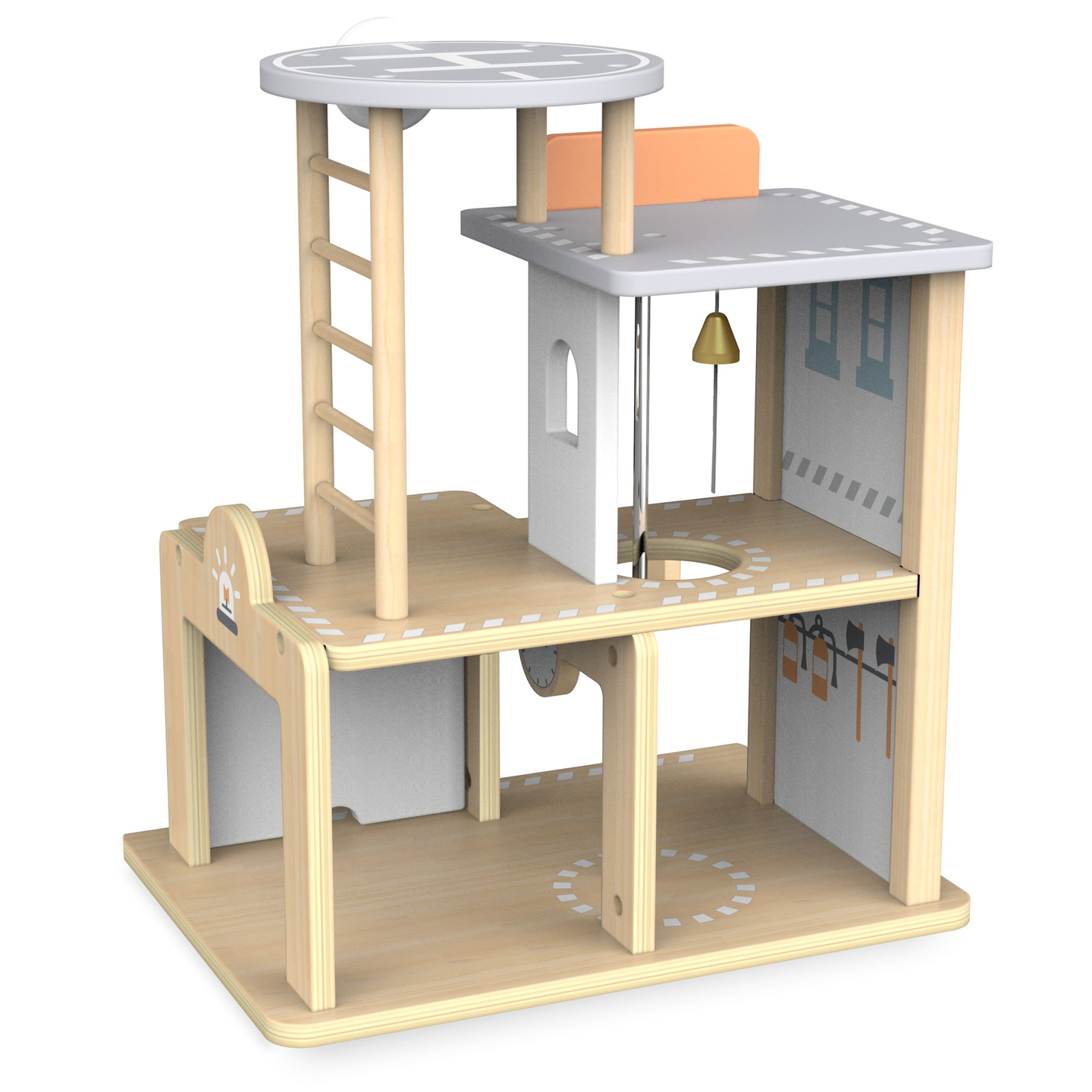 Parque de bomberos de madera con accesorios, parque de bomberos
