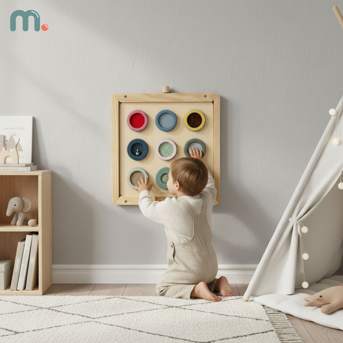 Tablero sensorial Montessori de madera: 9 texturas para descubrir y desarrollar el sentido del tacto