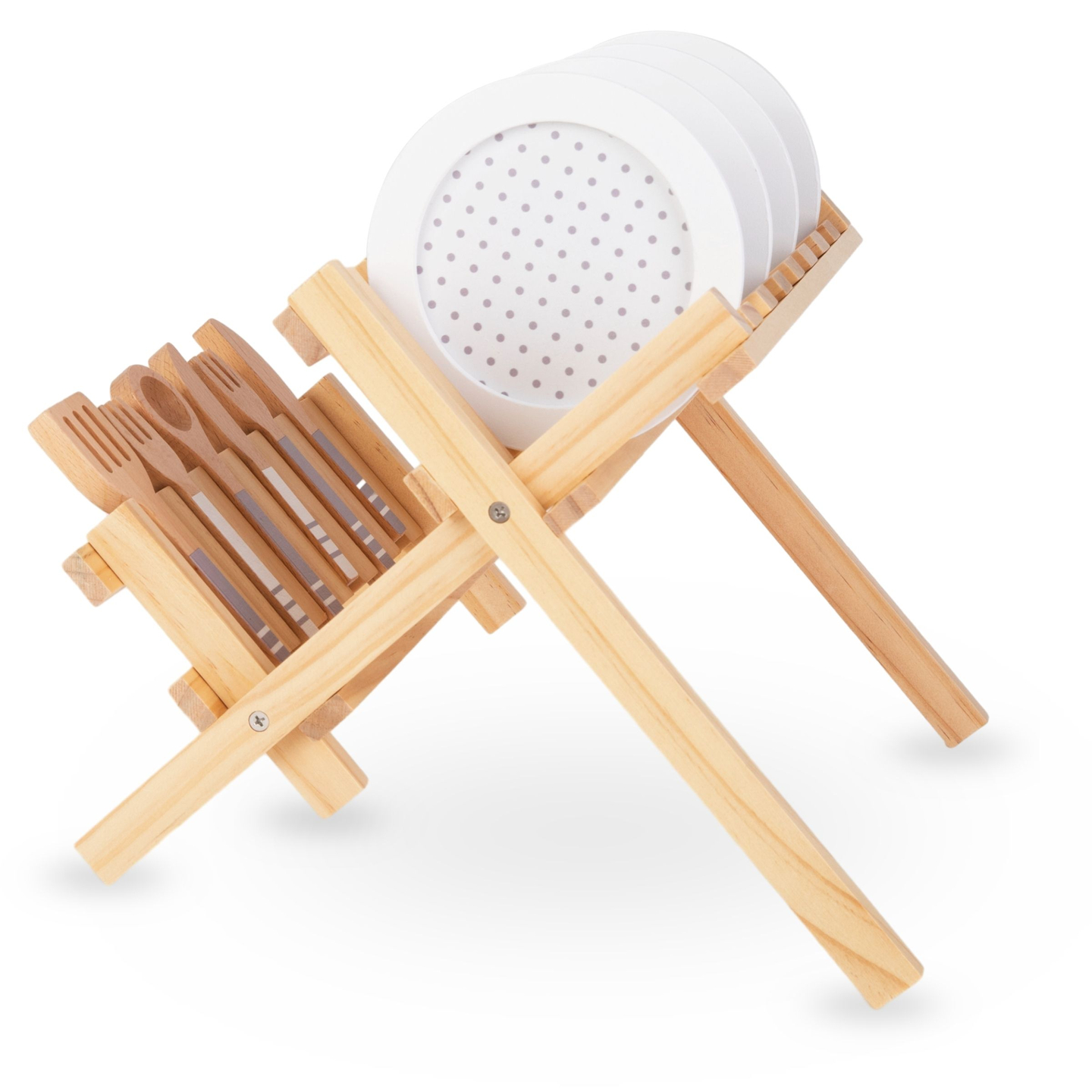 Accesorios de cocina de madera con secador de platos: un juego para niños