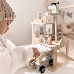 Parque de bomberos de madera con accesorios, parque de bomberos