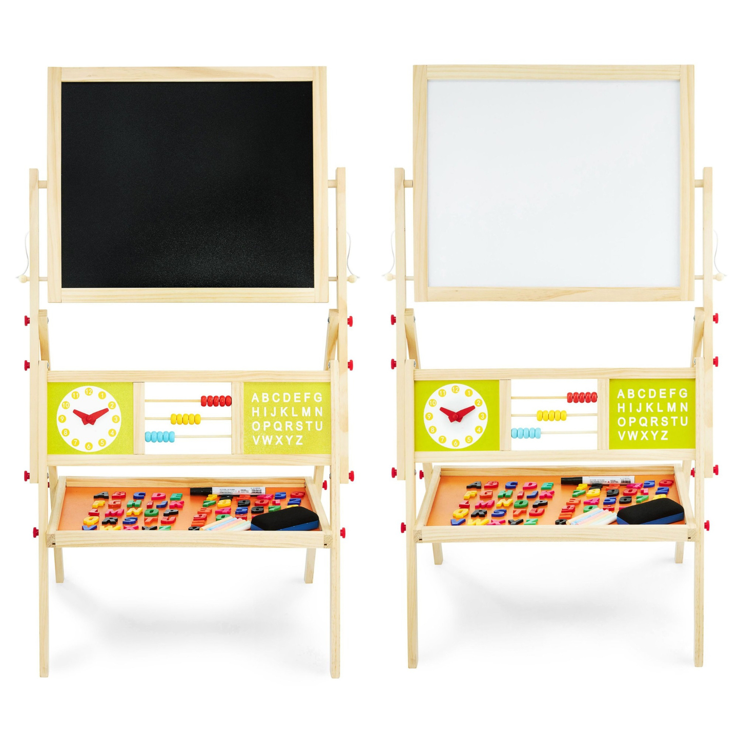 Gran pizarra educativa de dos caras: magnética y pizarra de tiza - pizarra de borrado en seco, madera