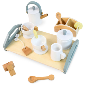 Juego de té grande de madera con bandeja - 17 elementos