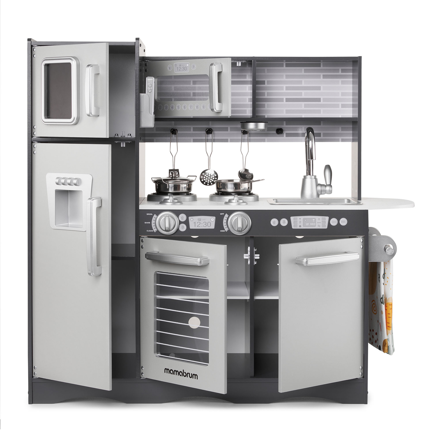 Cocina XXL de madera con iluminación LED, delantal y accesorios.