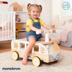 Autobús de madera para niños - Autobús con compartimentos de almacenamiento y espacio para peluches