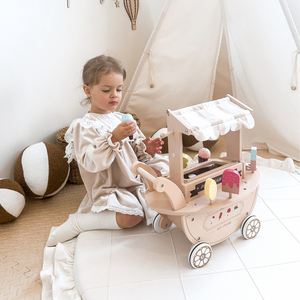 Heladería de madera para niños - carrito con ruedas con accesorios