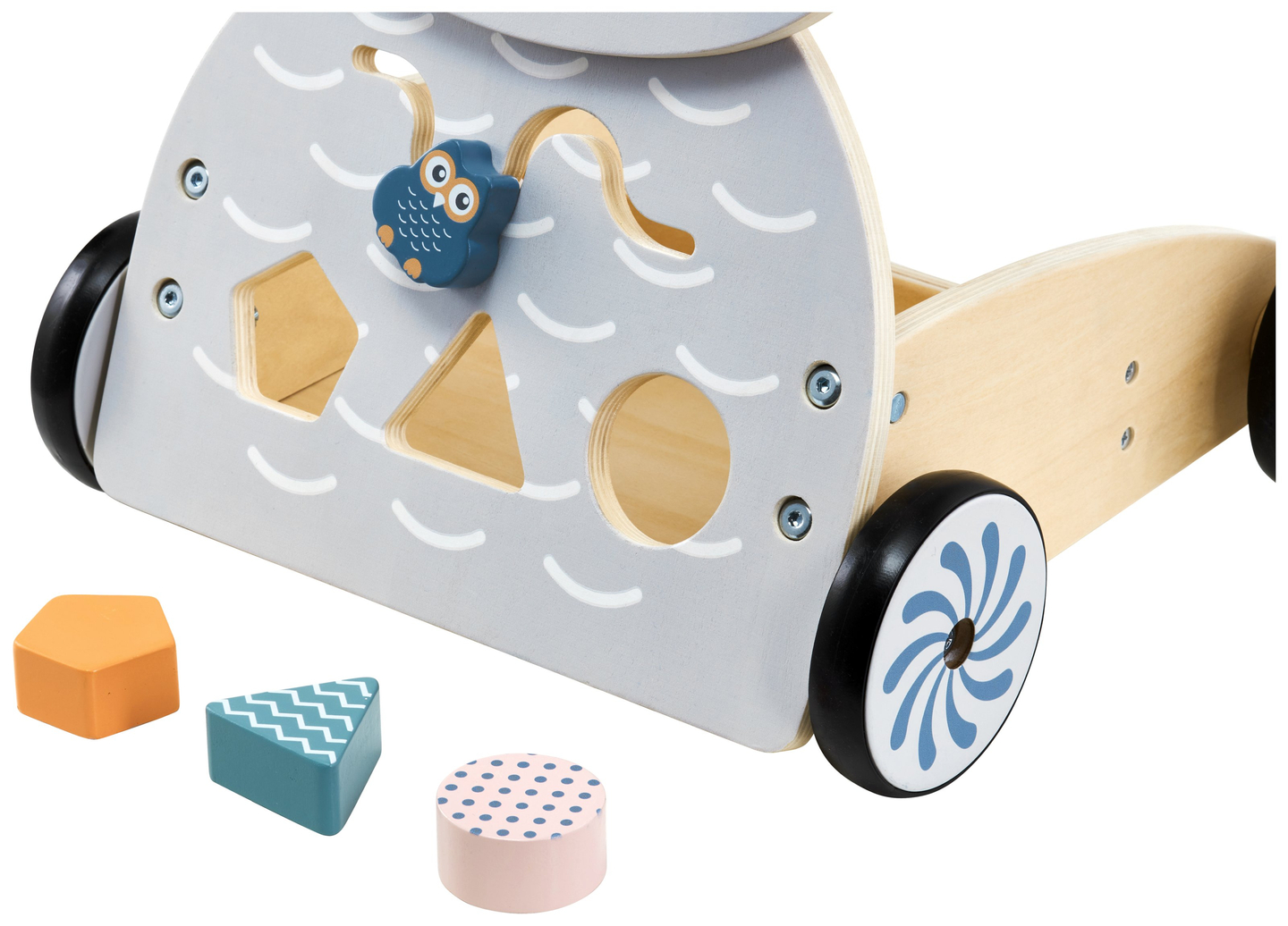 Andador - empujador - cochecito multifuncional de madera con bloques - Búho