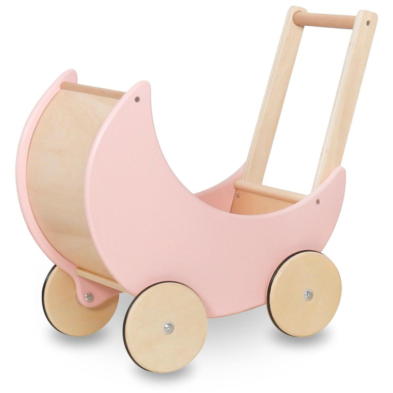 Cochecito de madera para muñecas rosa