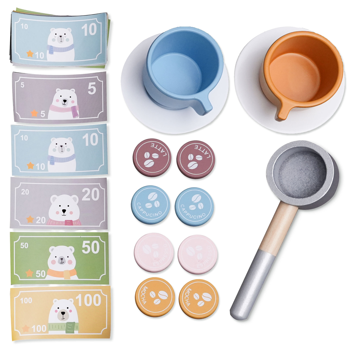 Gran tienda de madera XXXL para niños con barra de comida rápida - Tienda de la esquina + Cafetera + Horno + Nevera - 106 ac.