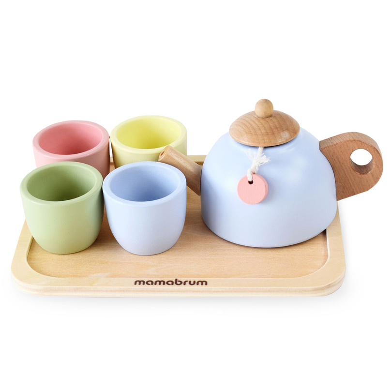 Juego de té de madera con bandeja - 7 elementos