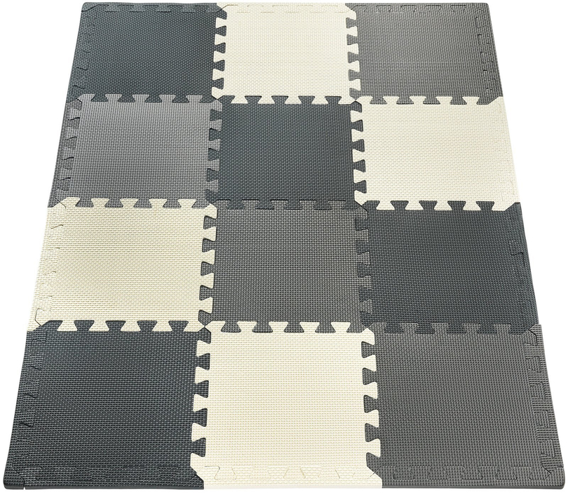 Puzzle de espuma 12 uds. - tapete educativo de espuma 120 x 90 x 1,2 cm con borde - gris