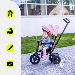 Triciclo para niños de 1 a 4 años - TOBI FREY - rosa - giratorio - ruedas hinchables + empujador