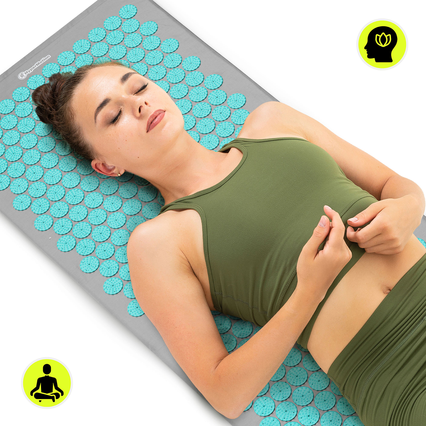 Esterilla de acupresión grande con almohada y funda - 130 cm HyperMotion gris-menta