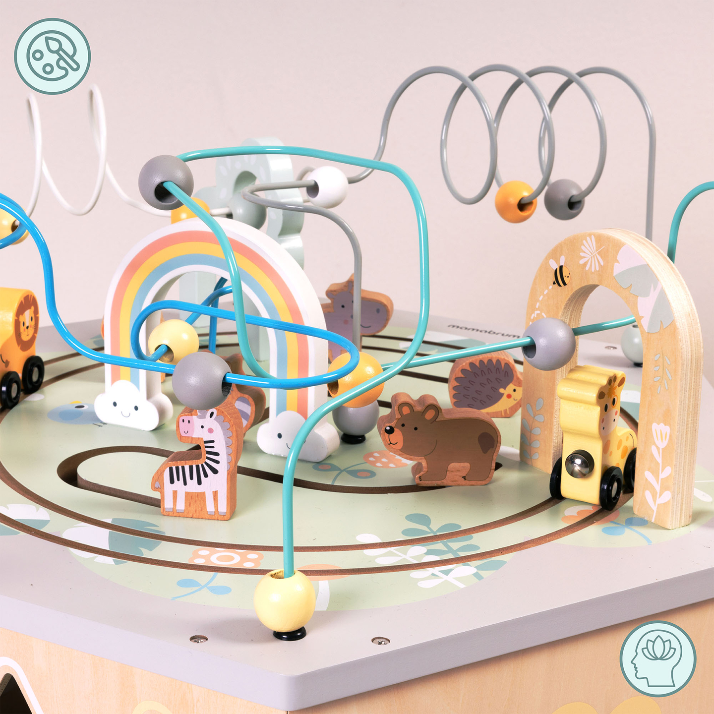 Cubo educativo de madera grande: un juguete Montessori con tren magnético y bucles de motor