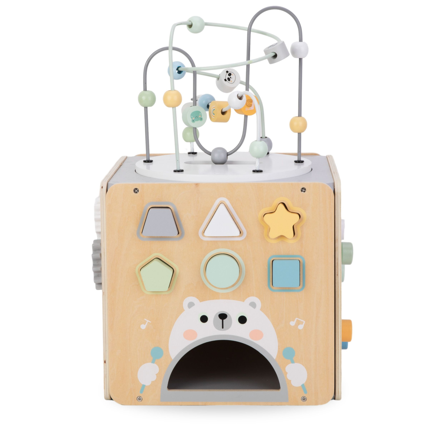 Gran cubo de actividades de madera con bucle - Montessori