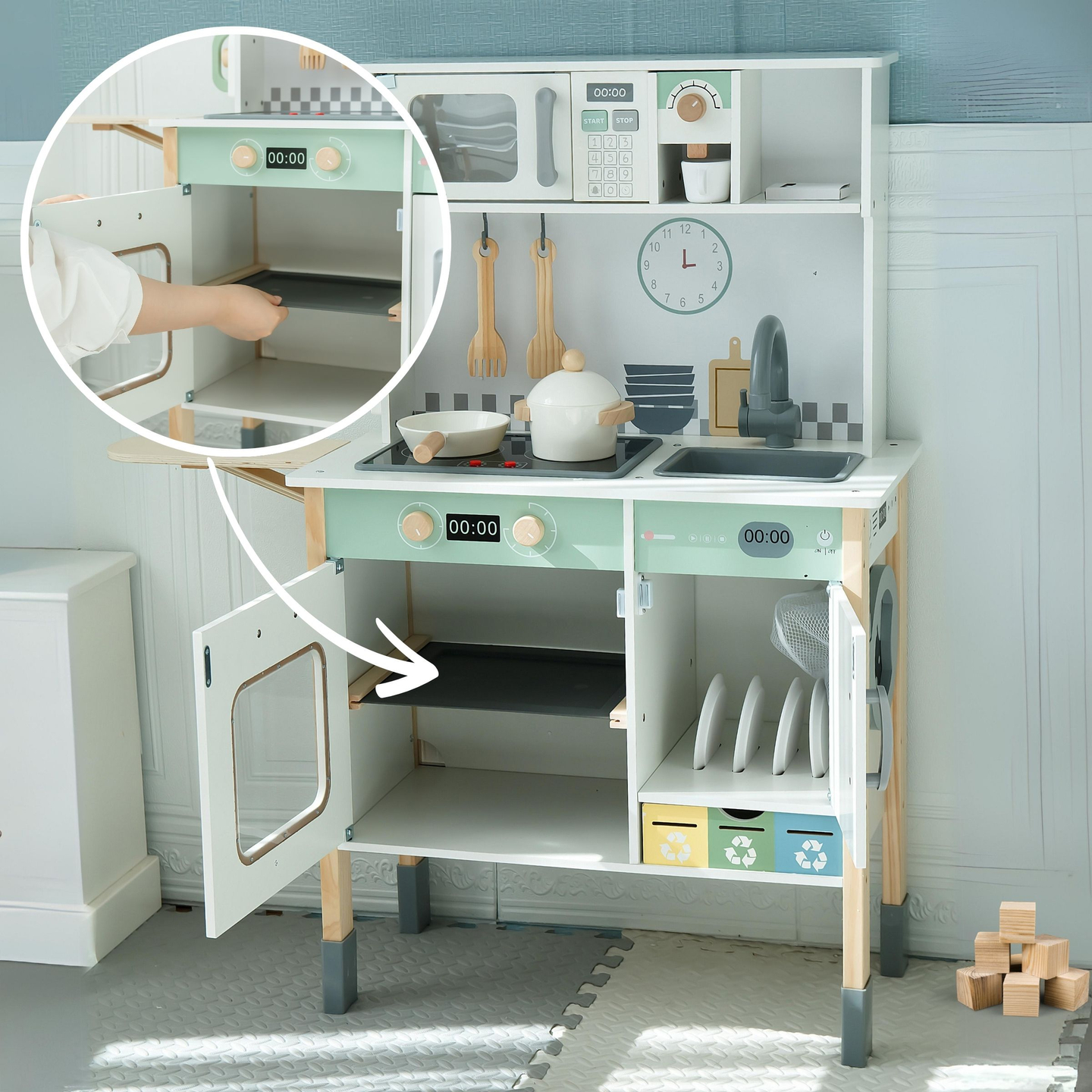 Cocina interactiva con lavadora, lavavajillas y pizarra