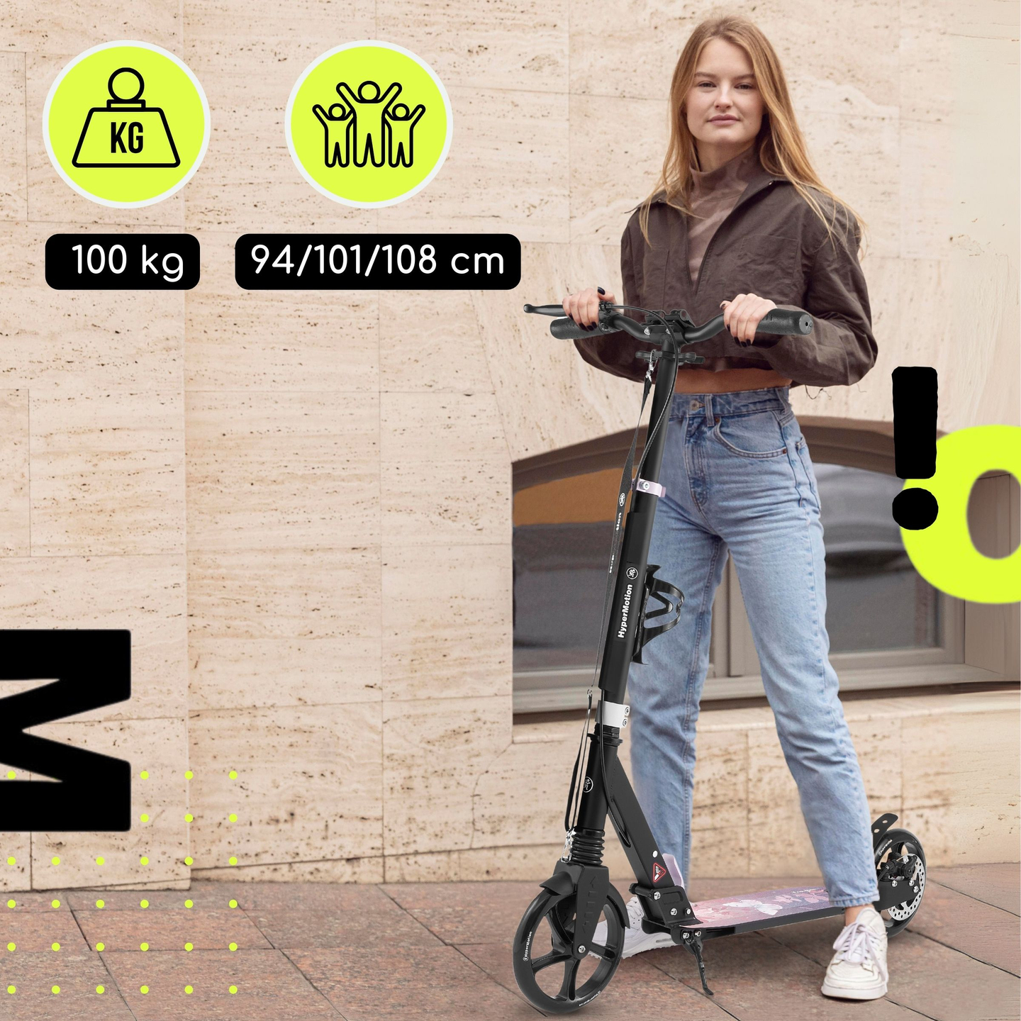 Scooter de dos ruedas para jóvenes adultos - con amortiguador - HyperMotion Skyline - rosa, aluminio - 100kg