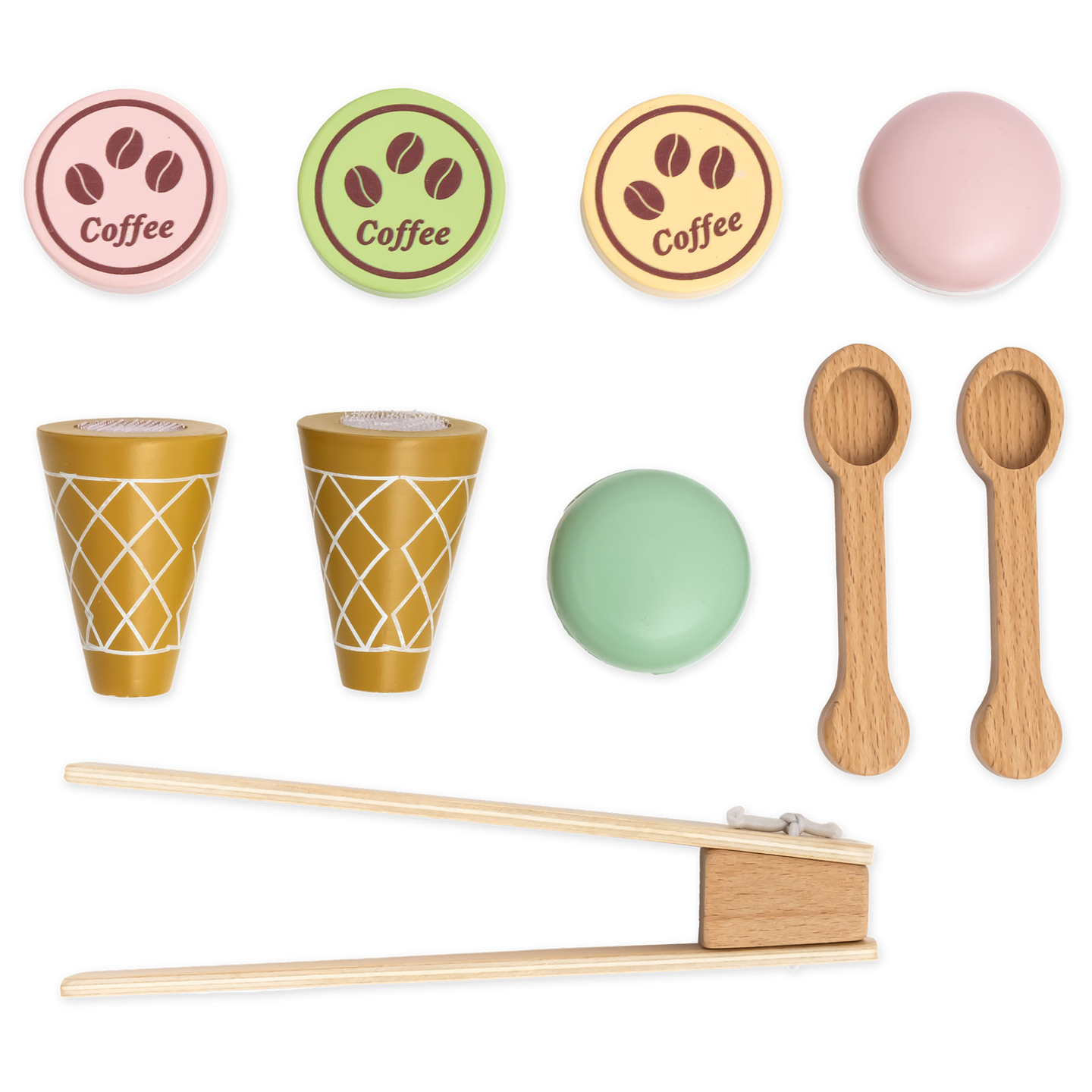 Una gran heladería de madera con pizarra magnética, cafetera y juego de helados y postres: ¡más de 70 piezas!