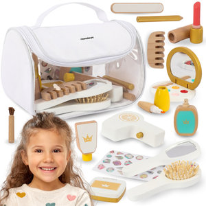 Set de maquillaje para niños - neceser de maquillaje + accesorios de madera, 15 artículos